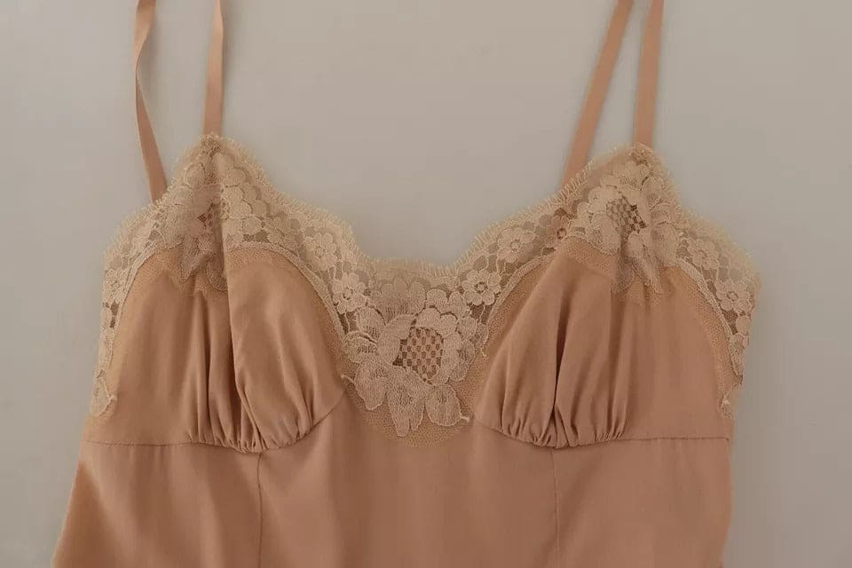 Robe mi-longue trapèze à bretelles fines en dentelle beige Dolce &amp; Gabbana