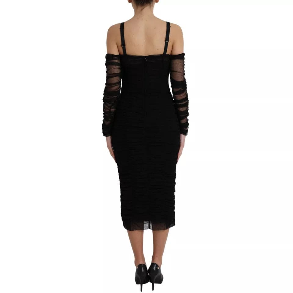 Robe mi-longue en tulle extensible noire à épaules dénudées Dolce &amp; Gabbana