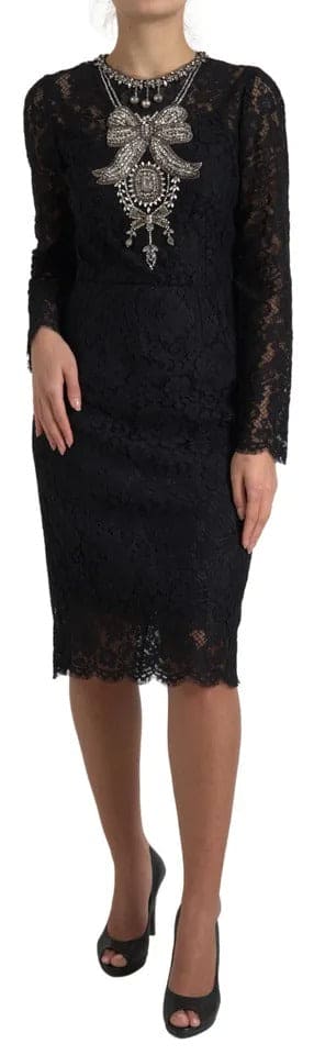 Robe fourreau en nylon noir ornée de dentelle Dolce &amp; Gabbana