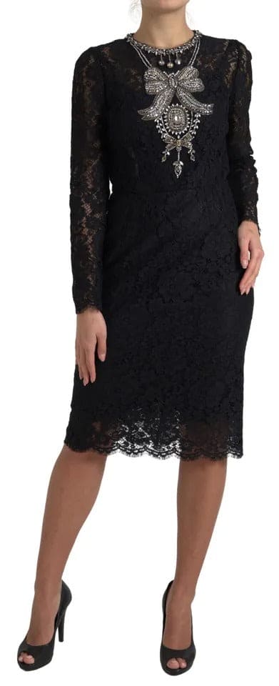 Robe fourreau en nylon noir ornée de dentelle Dolce &amp; Gabbana