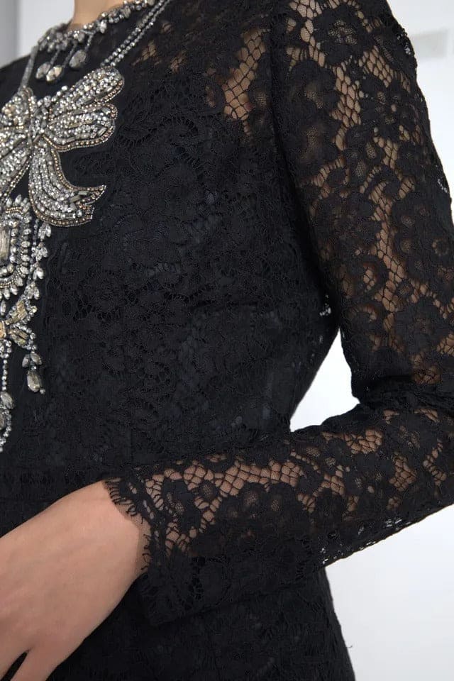 Robe fourreau en nylon noir ornée de dentelle Dolce &amp; Gabbana