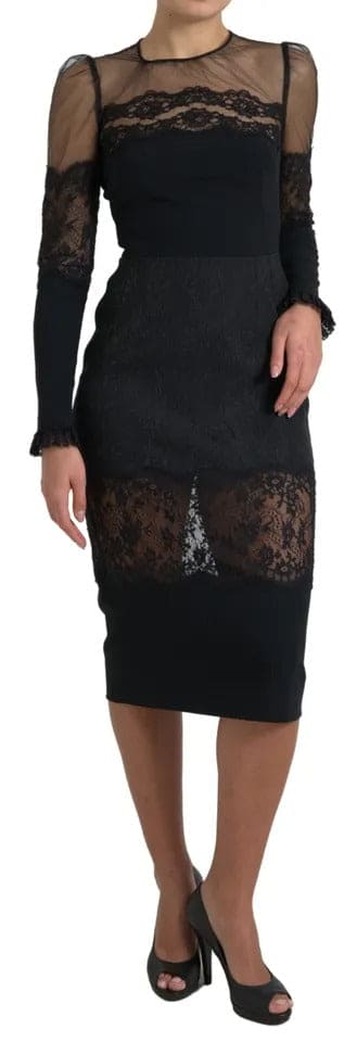 Robe fourreau mi-longue en dentelle florale transparente noire Dolce &amp; Gabbana