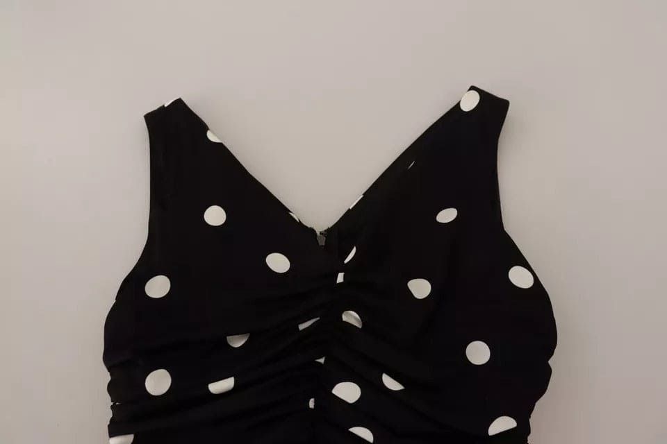 Robe mi-longue fourreau à pois en soie noire Dolce &amp; Gabbana