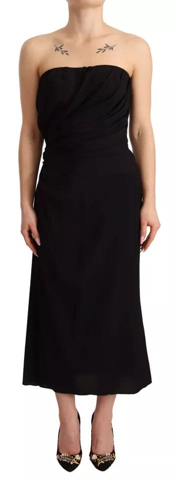 Robe fourreau mi-longue en soie stretch noire Dolce &amp; Gabbana sans bretelles