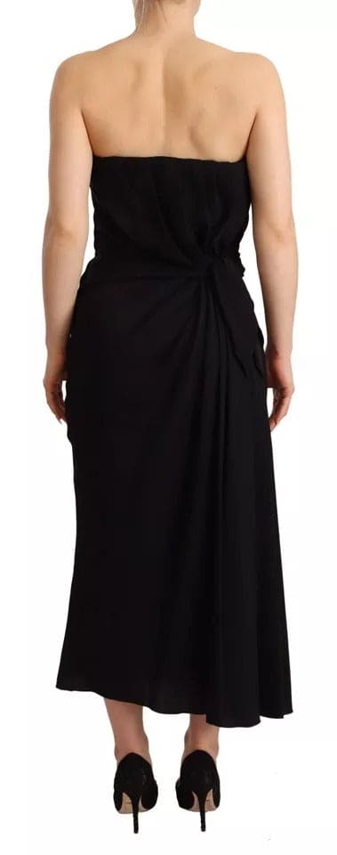 Robe fourreau mi-longue en soie stretch noire Dolce &amp; Gabbana sans bretelles