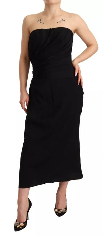 Robe fourreau mi-longue en soie stretch noire Dolce &amp; Gabbana sans bretelles