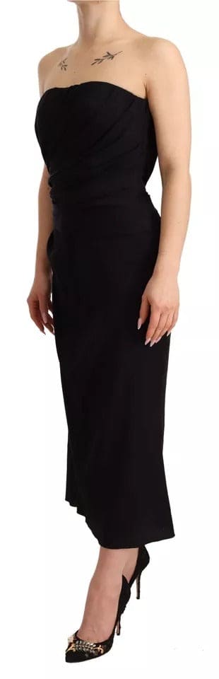 Robe fourreau mi-longue en soie stretch noire Dolce &amp; Gabbana sans bretelles