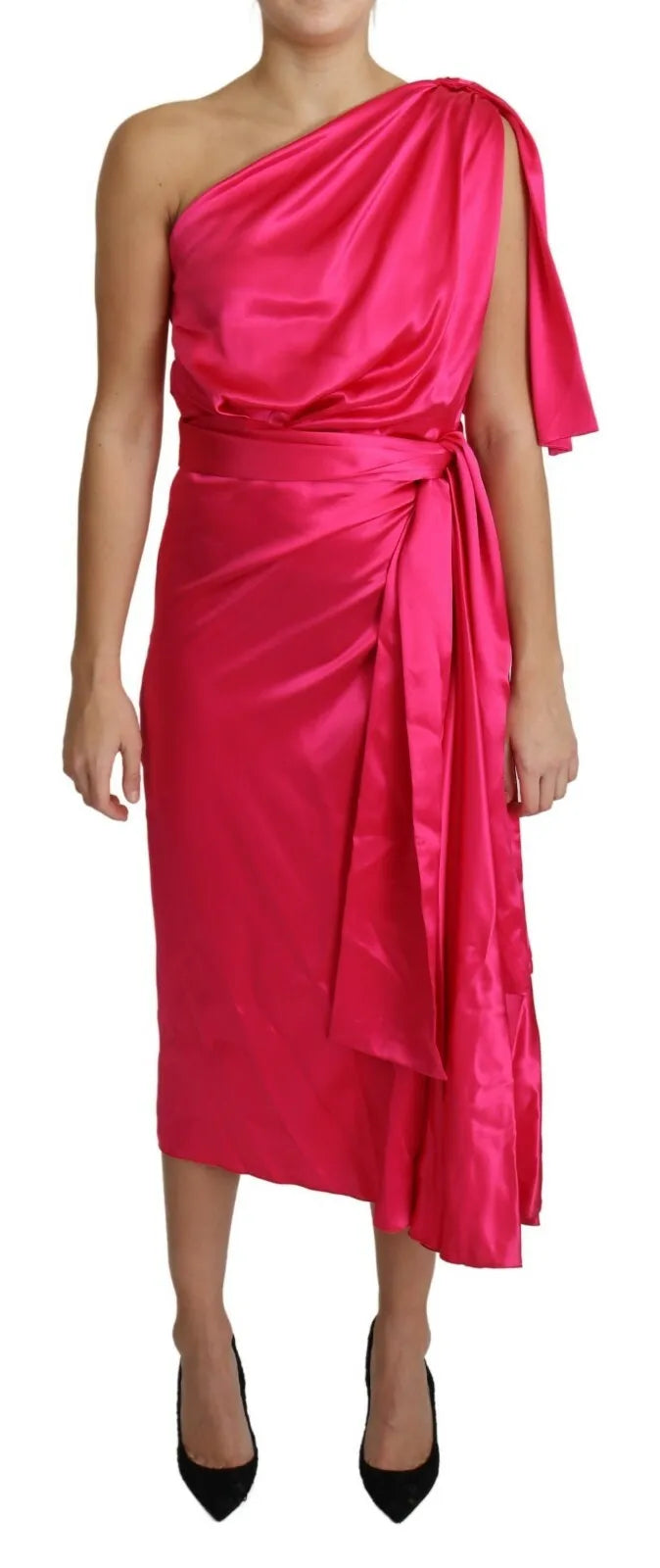 Robe mi-longue asymétrique à coupe ajustée fuchsia Dolce &amp; Gabbana