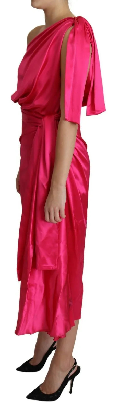 Robe mi-longue asymétrique à coupe ajustée fuchsia Dolce &amp; Gabbana