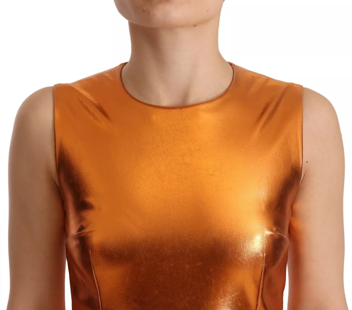 Dolce & Gabbana Metallic Orange Sleeveless Sheath Dress