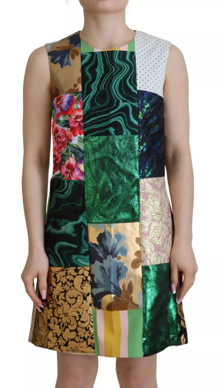 Robe courte droite en patchwork de jacquard multicolore Dolce &amp; Gabbana