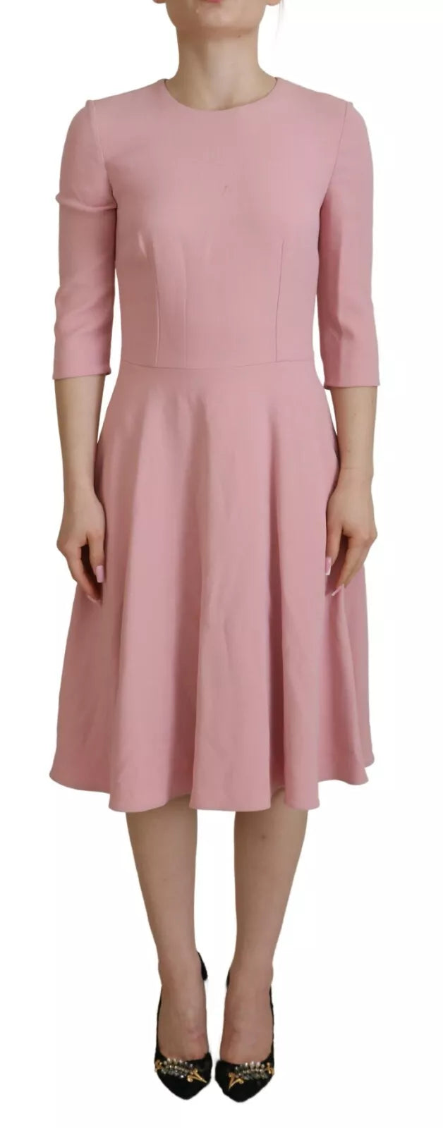 Robe trapèze évasée rose en viscose à manches 3/4 Dolce &amp; Gabbana