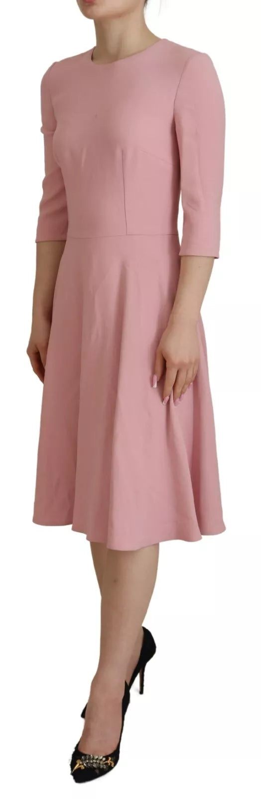 Robe trapèze évasée rose en viscose à manches 3/4 Dolce &amp; Gabbana