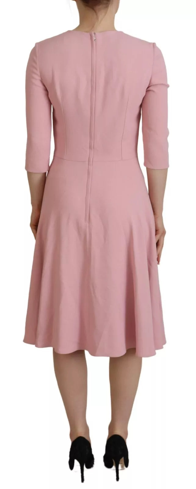 Robe trapèze évasée rose en viscose à manches 3/4 Dolce &amp; Gabbana