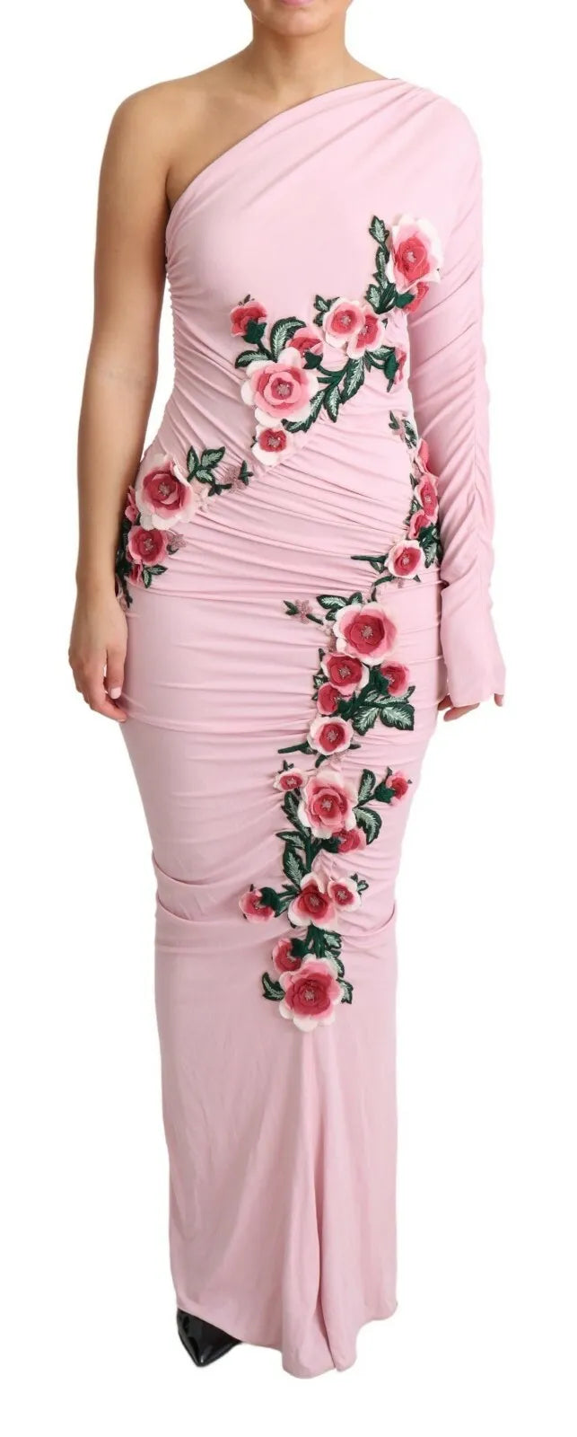 Robe asymétrique à fleurs roses Dolce &amp; Gabbana