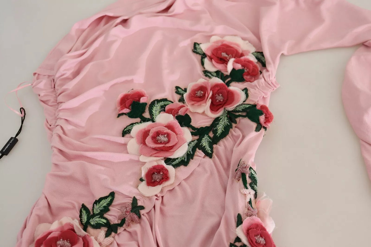 Robe asymétrique à fleurs roses Dolce &amp; Gabbana