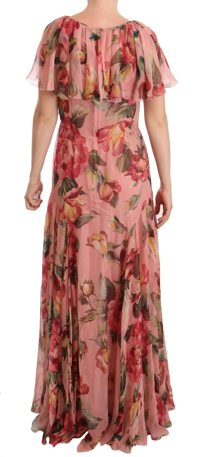 Robe longue superposée à imprimé floral en soie rose Dolce &amp; Gabbana