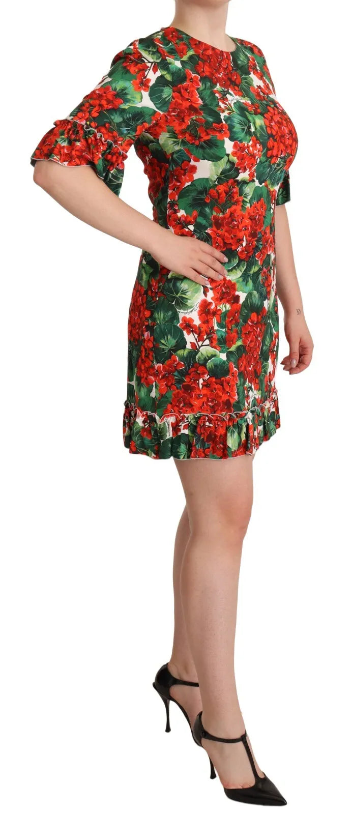 Vestido midi de popelina con estampado Portofino en rojo y verde de Dolce &amp; Gabbana