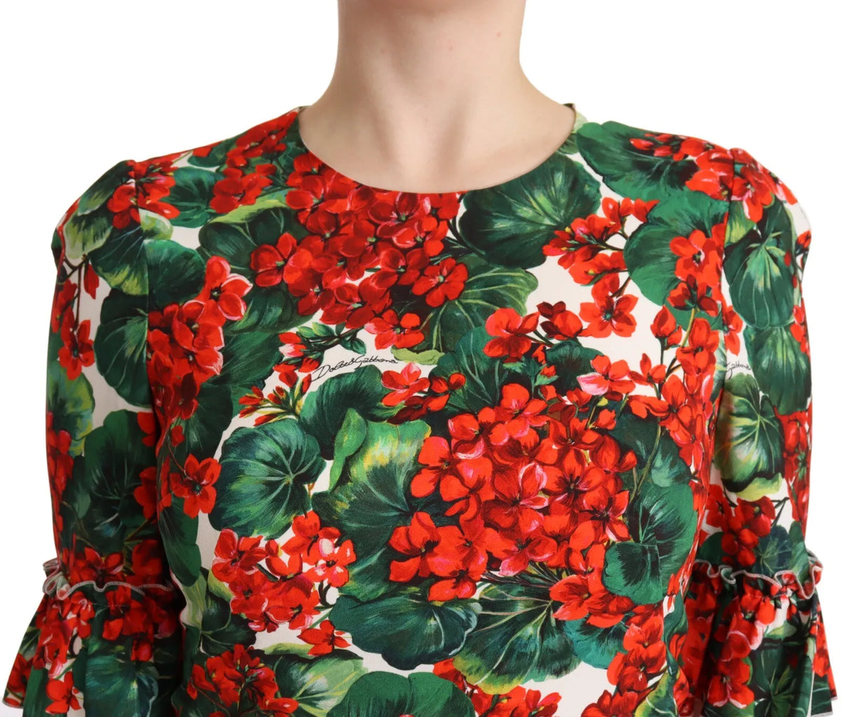 Vestido midi de popelina con estampado Portofino en rojo y verde de Dolce &amp; Gabbana