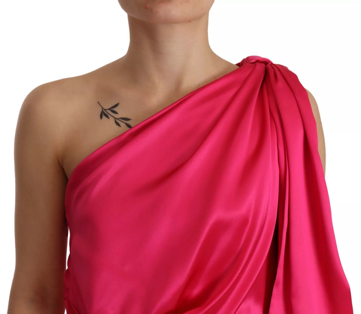 Robe mi-longue asymétrique ajustée en soie rose Dolce &amp; Gabbana