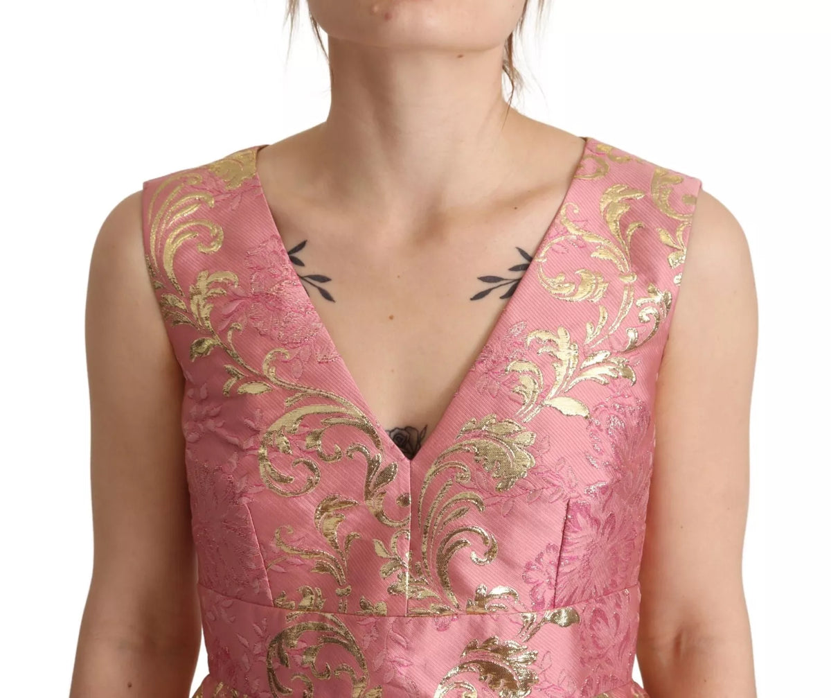 Robe courte sans manches en jacquard fleuri rose Dolce &amp; Gabbana Sundress