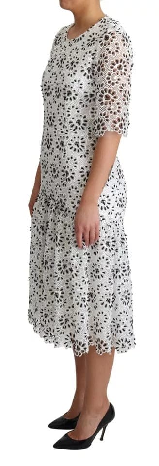 Dolce & Gabbana White Cutout Design Polyester A-line Midi Dress