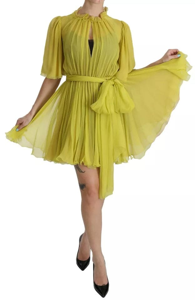 Dolce & Gabbana Yellow Shift A-line Silk Gown Dress