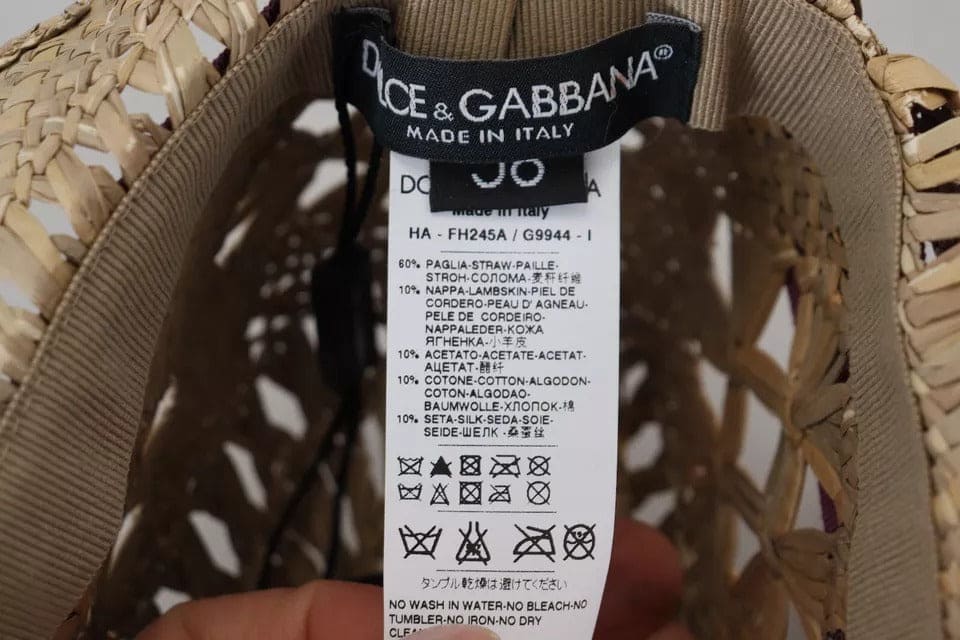 Sombrero de paja con adornos florales y lazo marrón de Dolce &amp; Gabbana