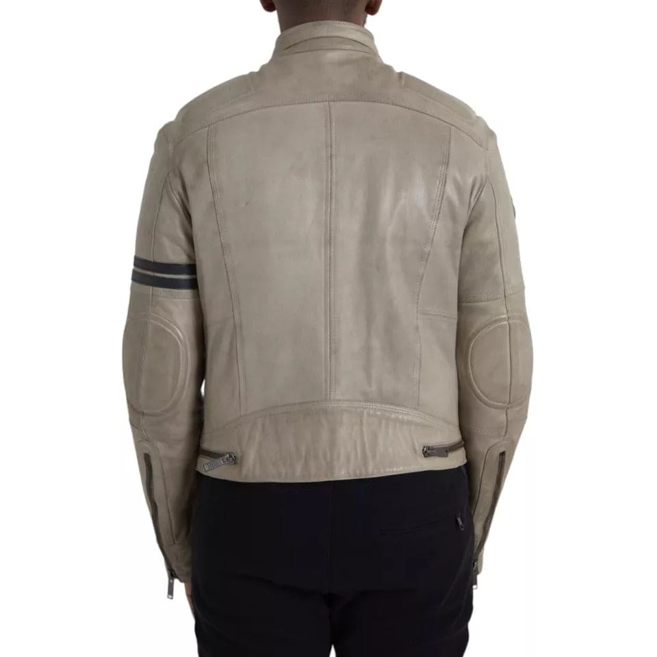 Dolce &amp; Gabbana Veste motard en cuir beige avec fermeture éclair intégrale