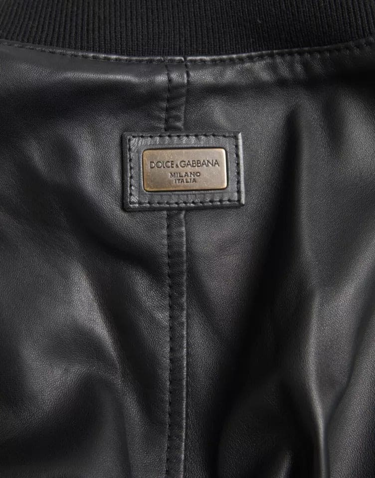 Blouson motard zippé en cuir noir Dolce &amp; Gabbana