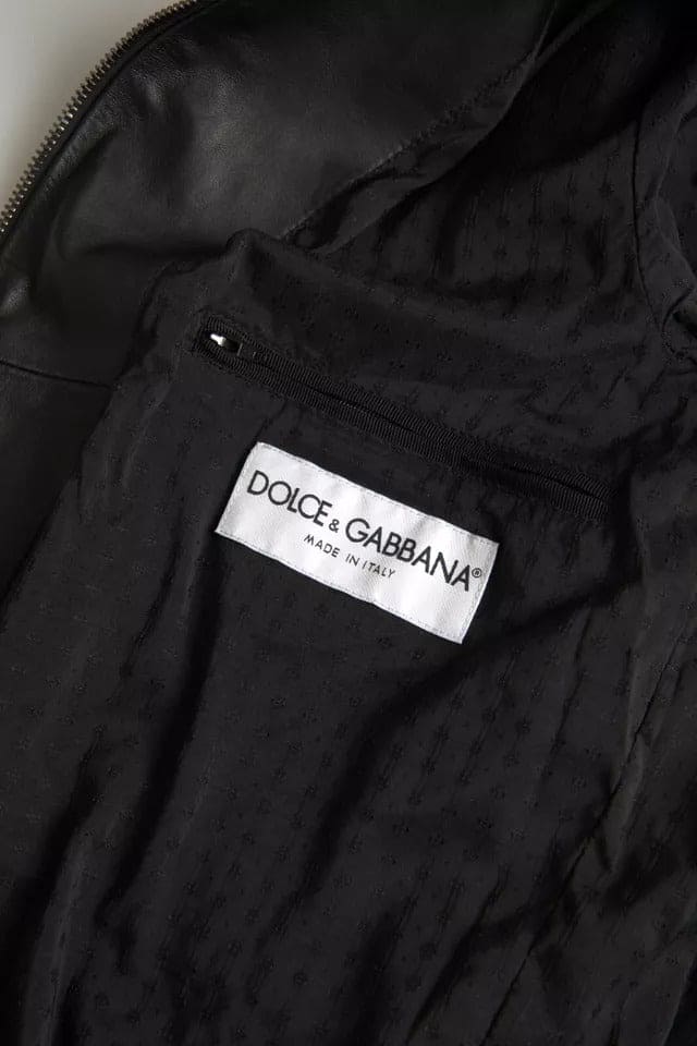 Blouson motard zippé en cuir noir Dolce &amp; Gabbana