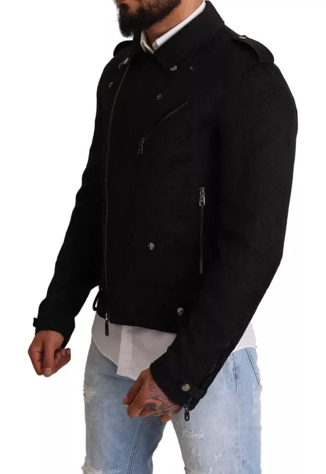 Chaqueta biker con cremallera completa y brocado negro de Dolce &amp; Gabbana