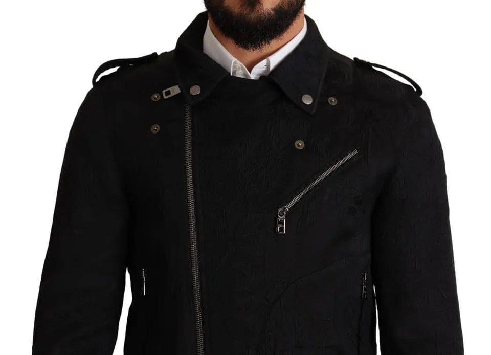 Chaqueta biker con cremallera completa y brocado negro de Dolce &amp; Gabbana