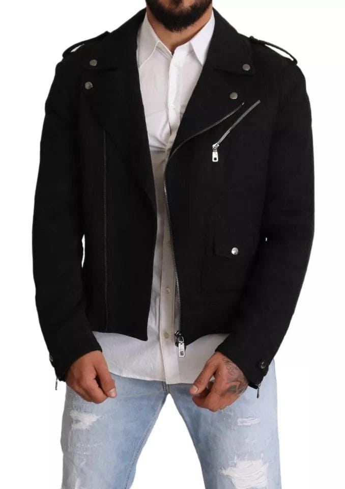 Veste de motard zippée en brocart noir Dolce &amp; Gabbana