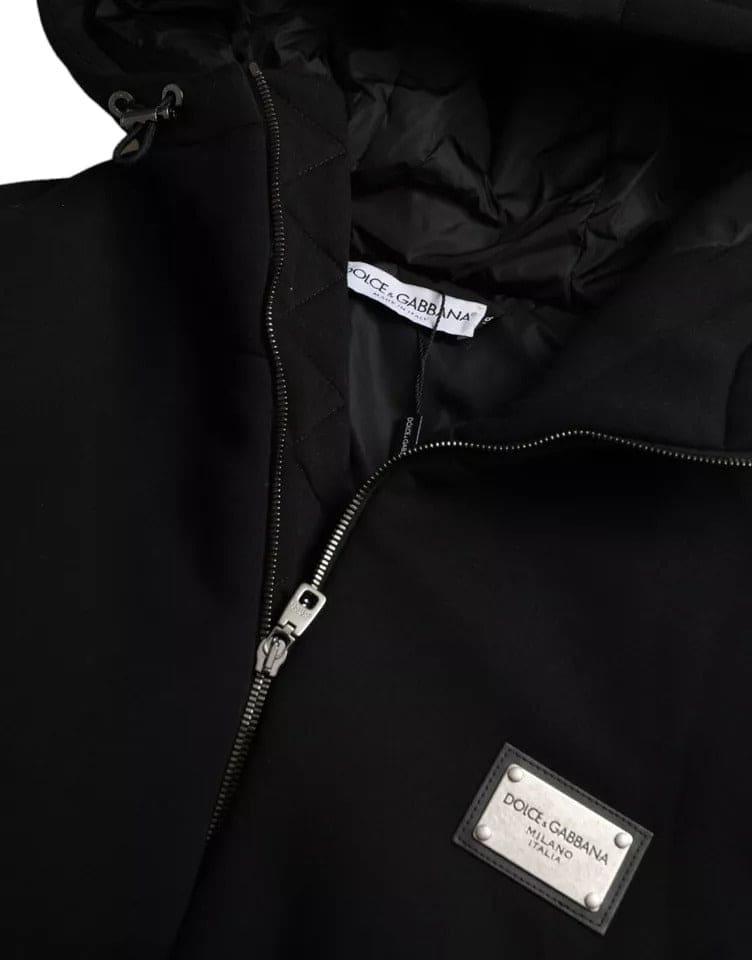 Veste bomber à capuche en coton noir avec logo Dolce &amp; Gabbana