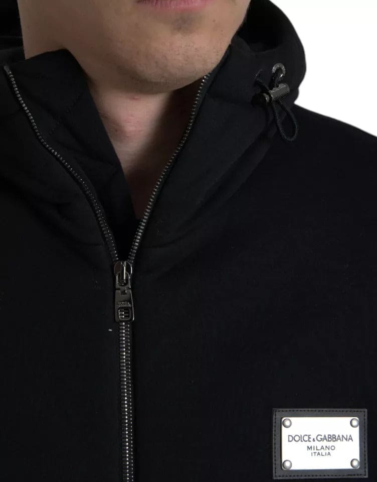 Dolce & Gabbana Black Cotton Hooded Logo Bomber Jacket