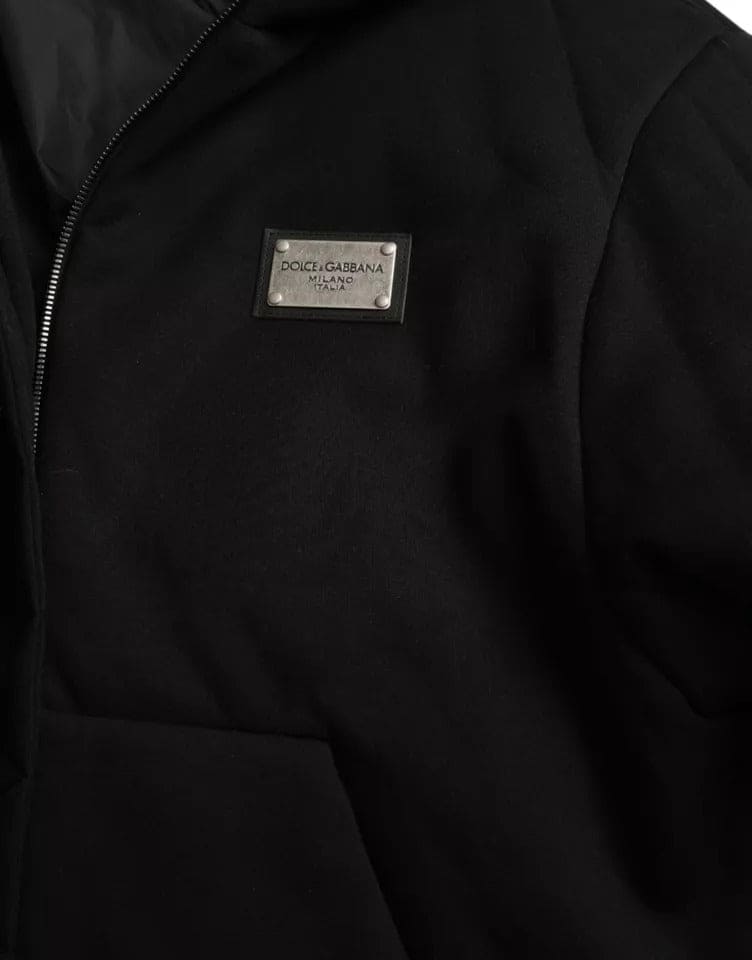 Veste bomber à capuche en coton noir avec logo Dolce &amp; Gabbana