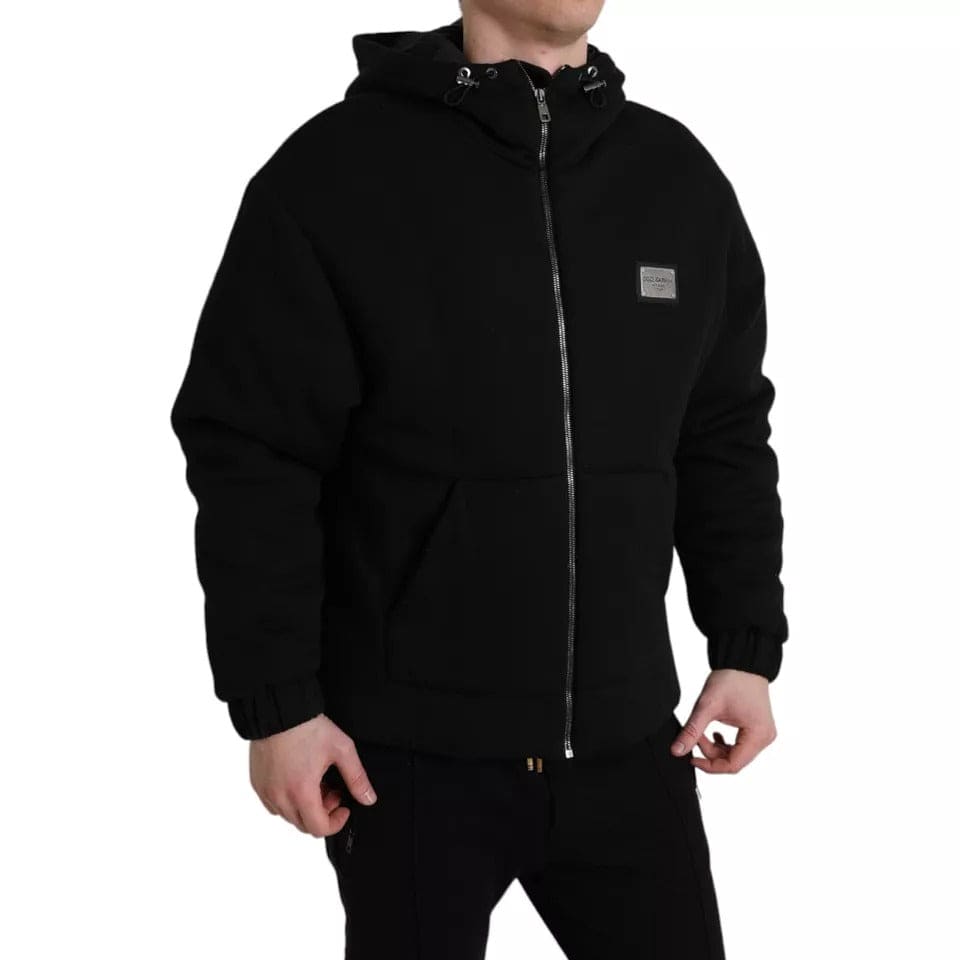 Veste bomber à capuche en coton noir avec logo Dolce &amp; Gabbana