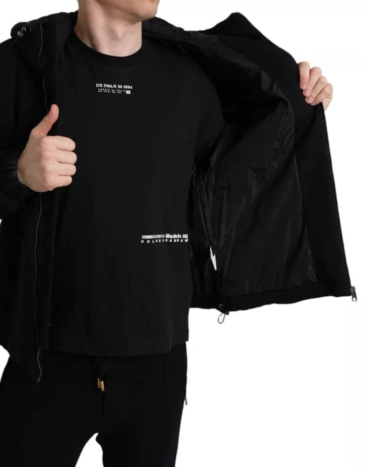 Cazadora bomber con capucha y logotipo de algodón negro de Dolce &amp; Gabbana