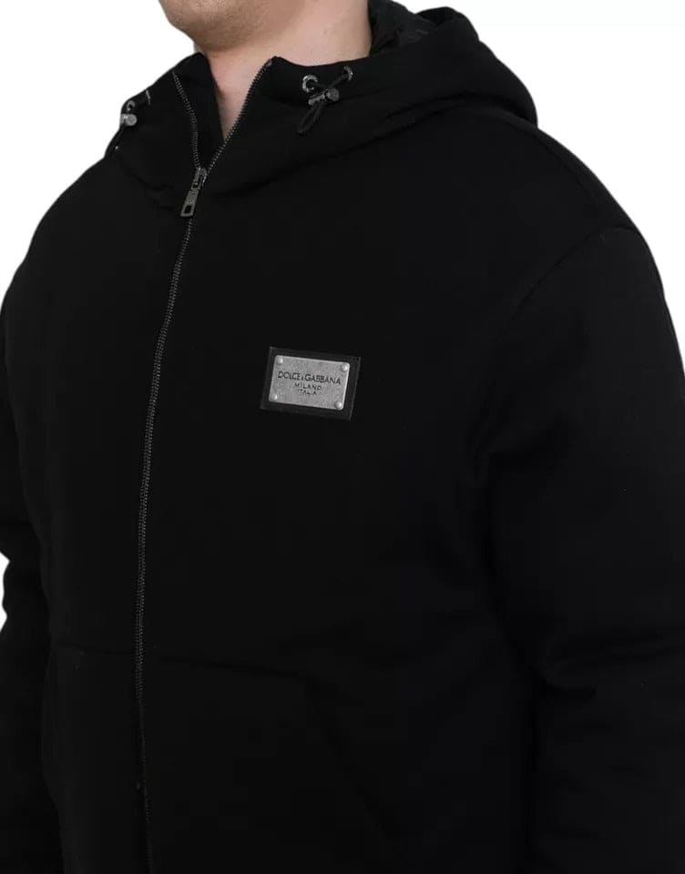 Veste bomber à capuche en coton noir avec logo Dolce &amp; Gabbana