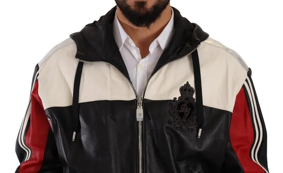 Blouson à capuche en cuir noir Dolce &amp; Gabbana