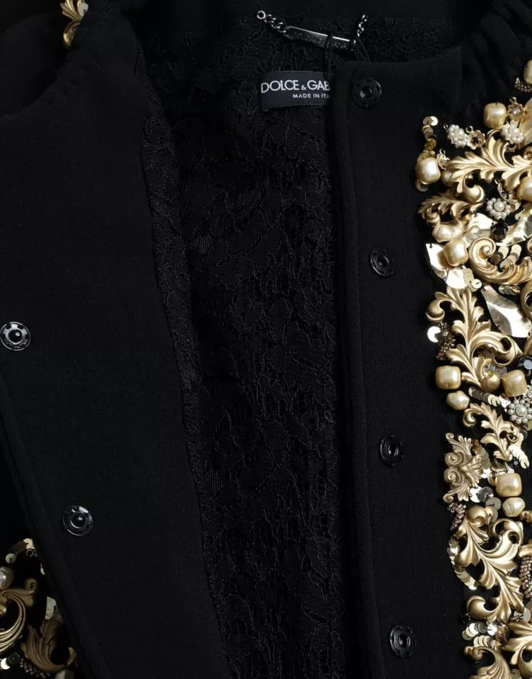 Veste-manteau noire à ornements en laine vierge Dolce &amp; Gabbana