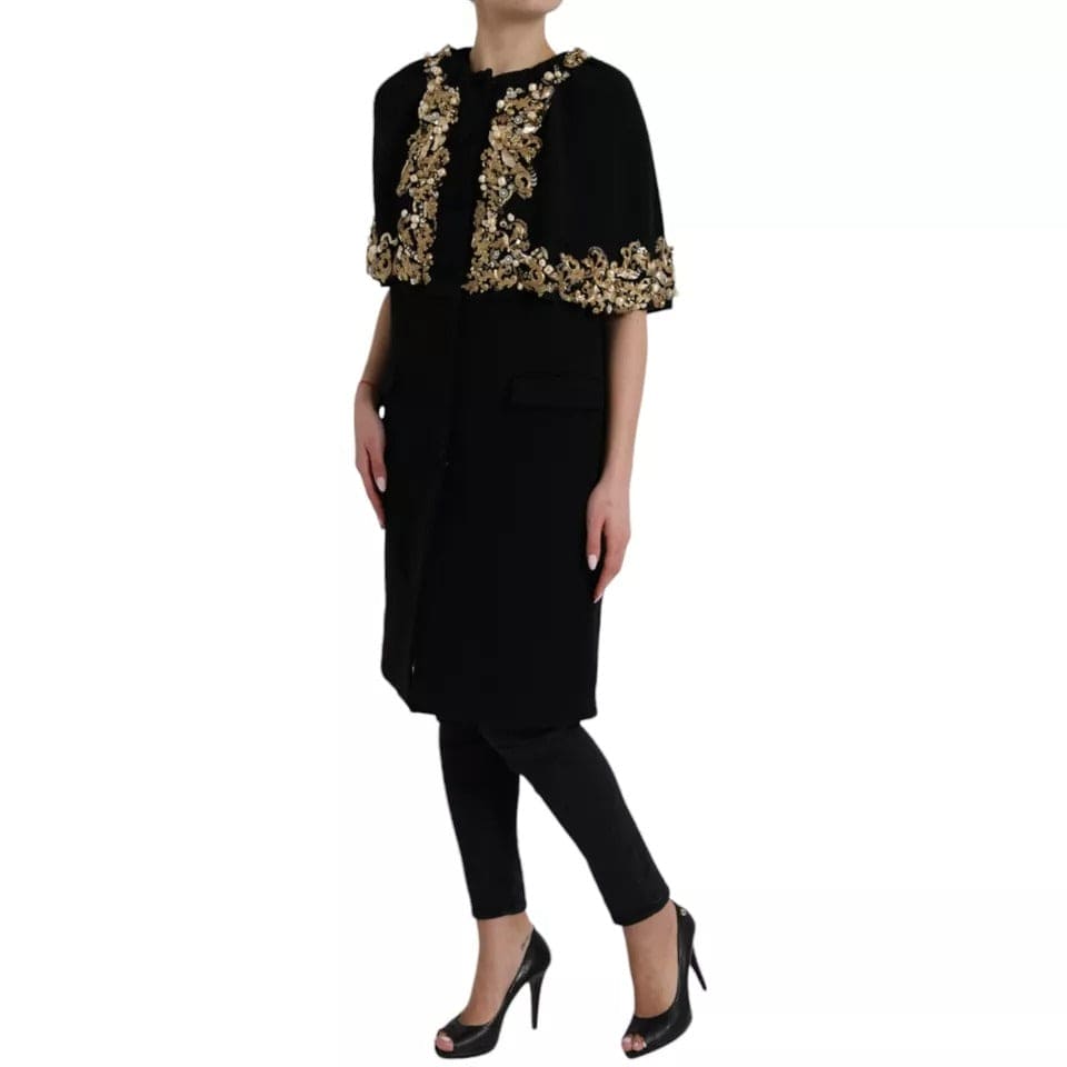 Veste-manteau noire à ornements en laine vierge Dolce &amp; Gabbana