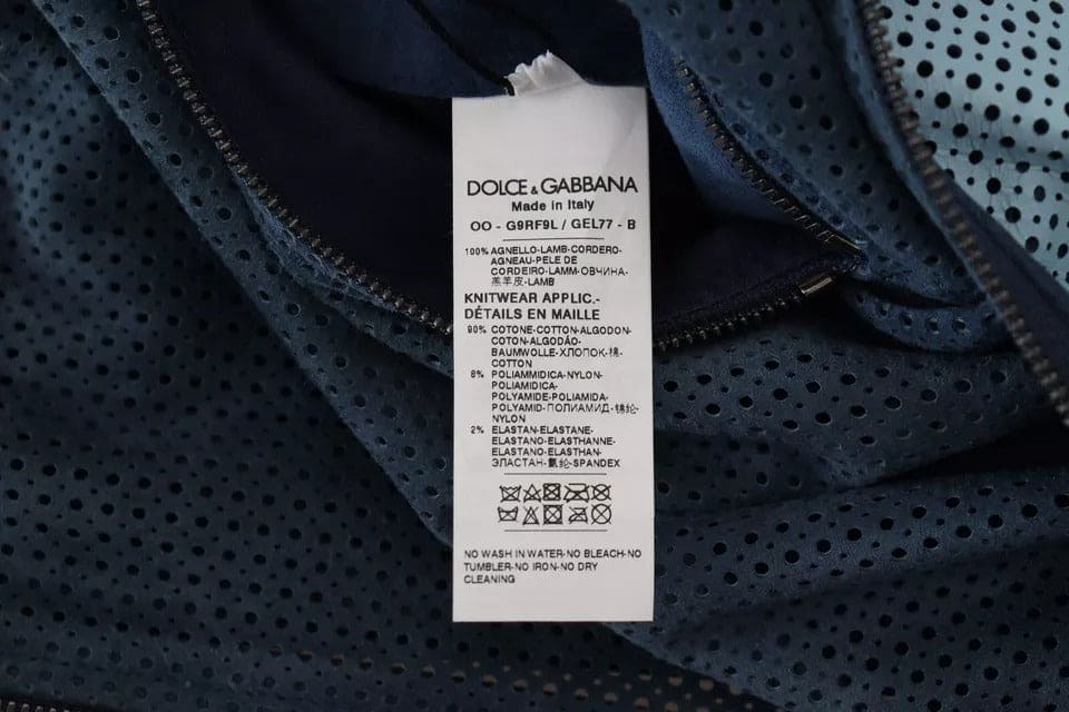 Veste zippée en cuir perforé bleu Dolce &amp; Gabbana