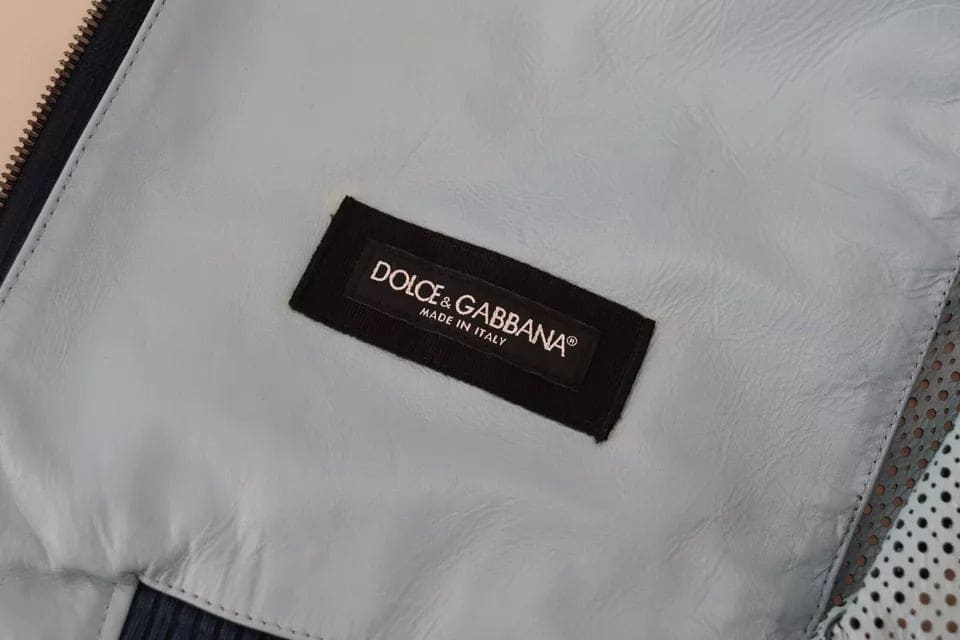 Veste zippée en cuir perforé bleu Dolce &amp; Gabbana