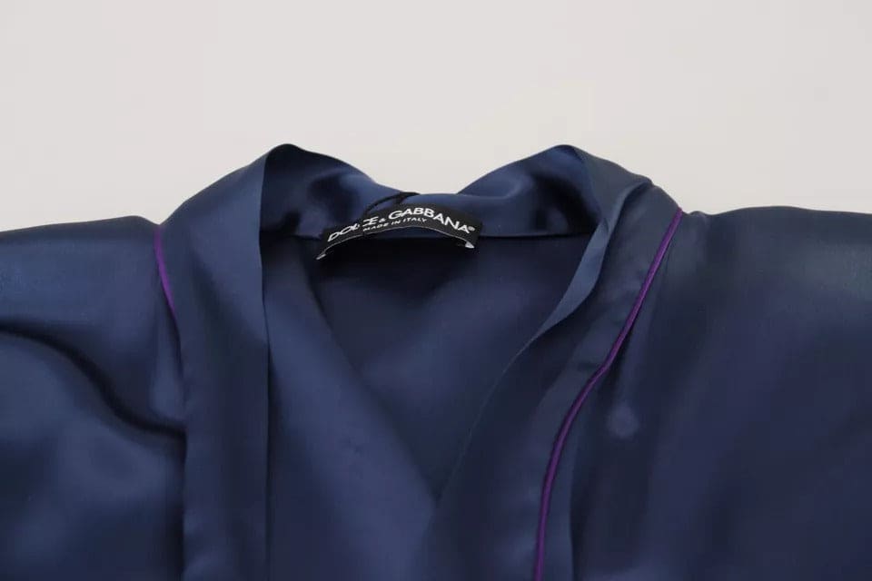 Veste-robe en satin de soie bleu avec ceinture à la taille Dolce &amp; Gabbana