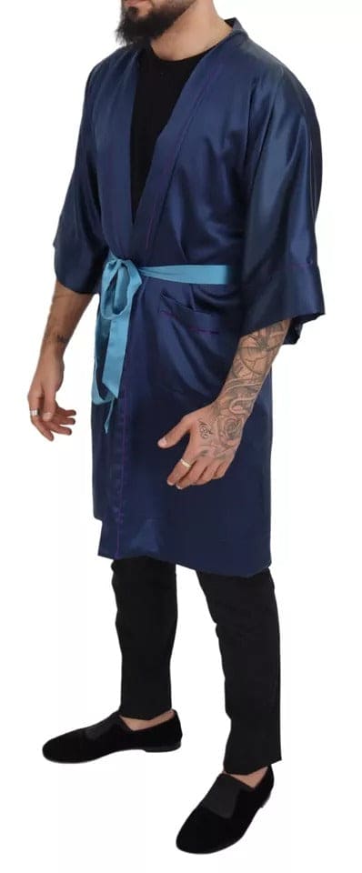 Veste-robe en satin de soie bleu avec ceinture à la taille Dolce &amp; Gabbana