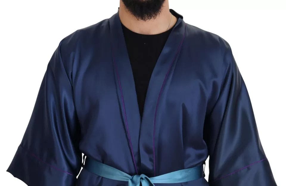 Veste-robe en satin de soie bleu avec ceinture à la taille Dolce &amp; Gabbana