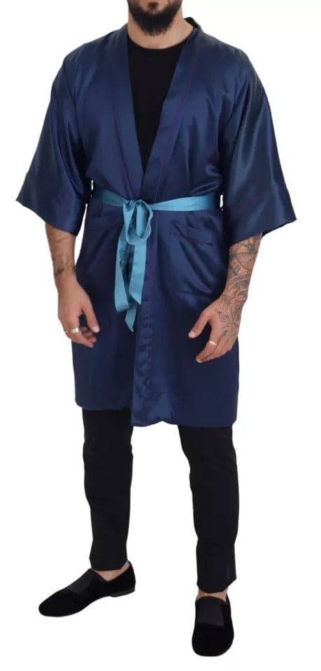 Veste-robe en satin de soie bleu avec ceinture à la taille Dolce &amp; Gabbana