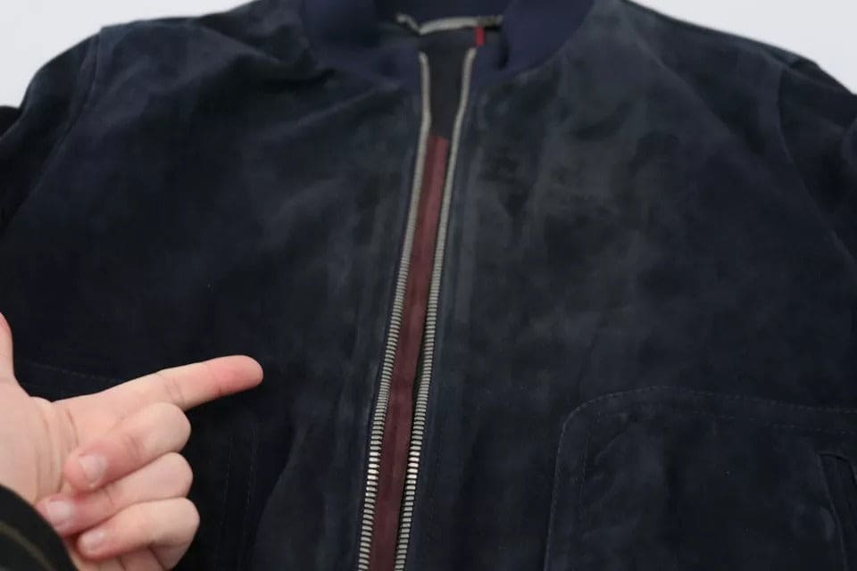 Veste blouson en cuir d'agneau suédé bleu foncé Dolce &amp; Gabbana